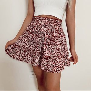 Floral ruffle smocked waist mini skirt